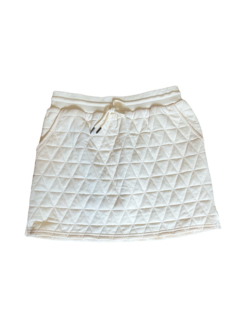 Entro | Quilted Triangle Ivory Pull on Drawstring Athletic Mini Skirt. Large